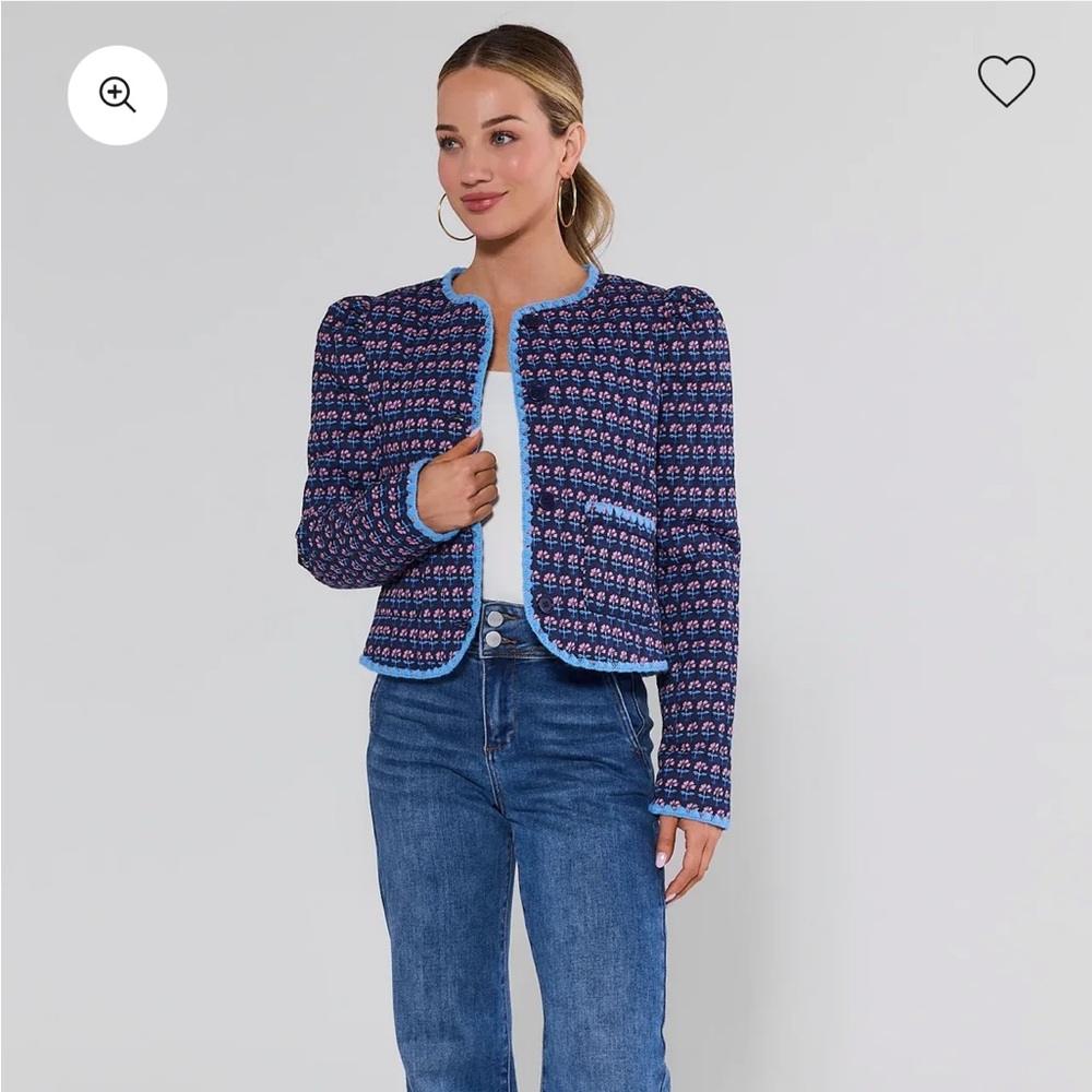 Avara Navy Quilt Jacket with Pink Floral Print